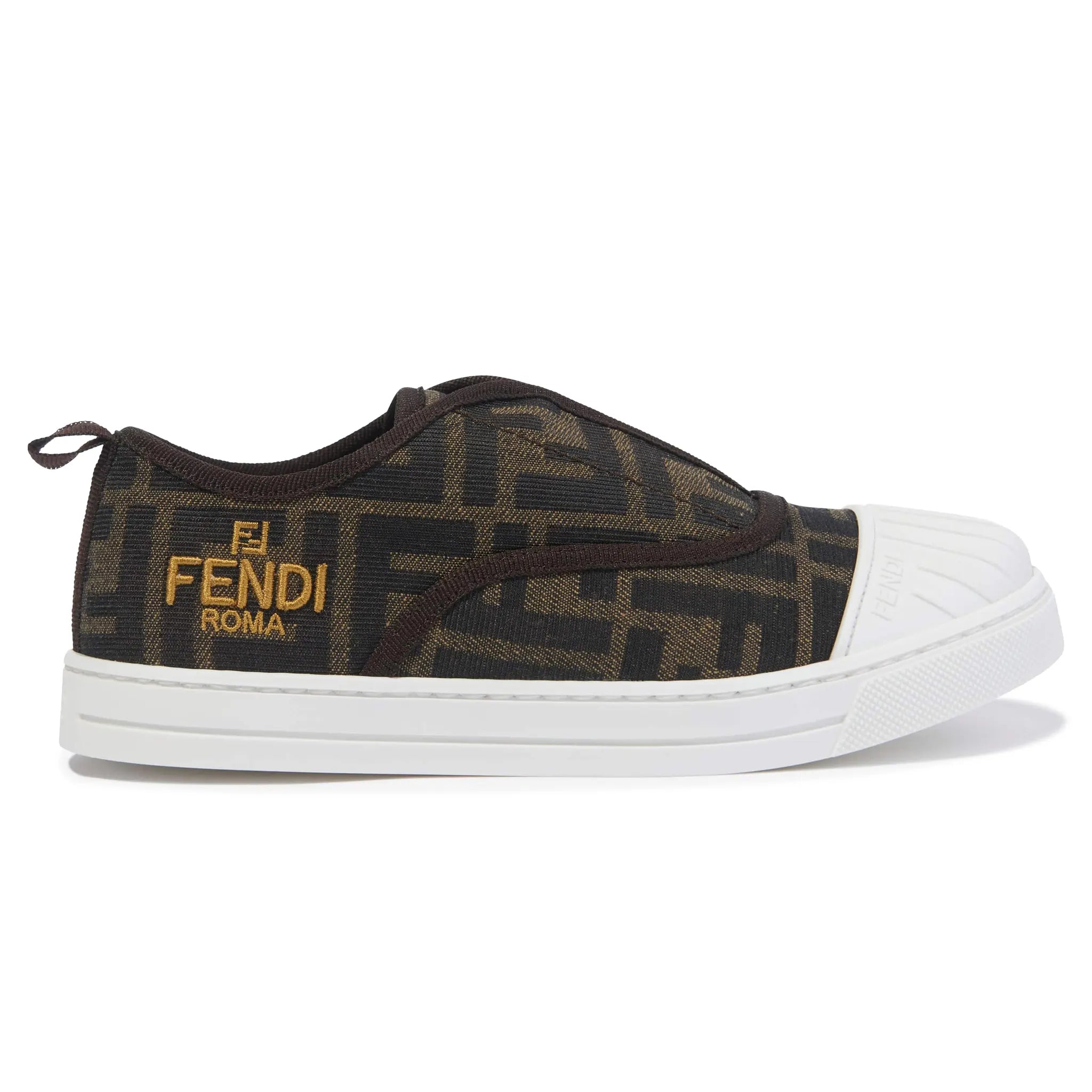 Side View of Fendi FF Logo Kids Brown Trainers FENS4080354267